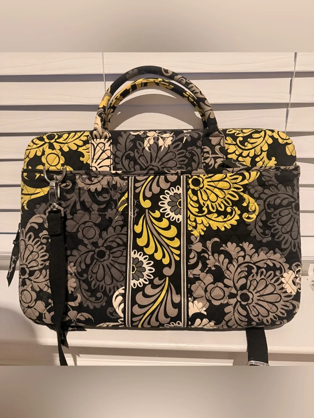 Vera Bradley Retired Baroque Pattern Yellow Black Floral Quilted Laptop Bag